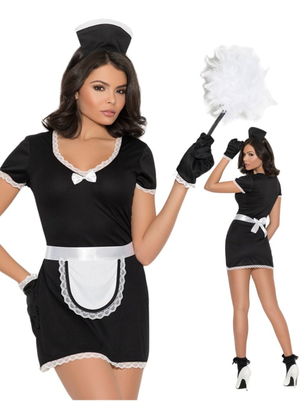 Flirty Maid Costume Mini Dress Apron Headpiece Gloves 1X /2X